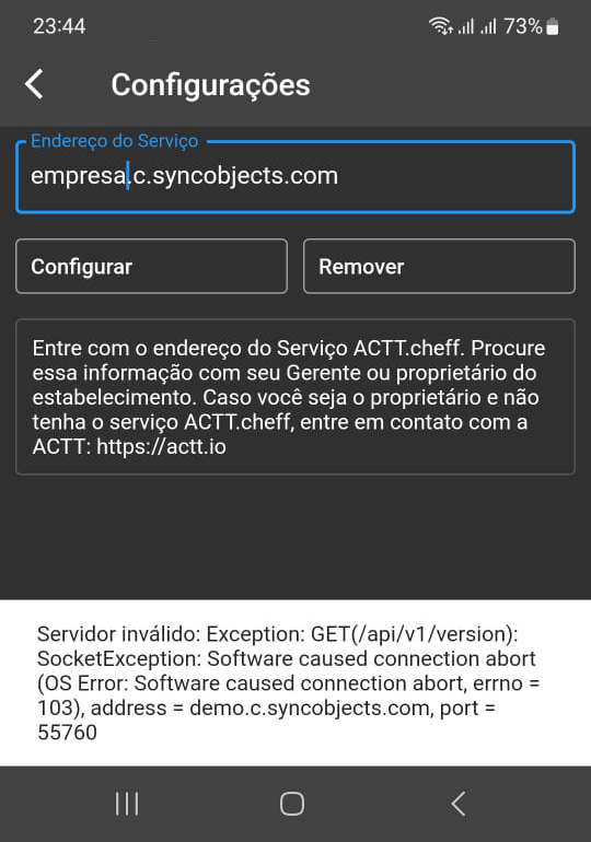 Configuration screen - invalid configuration