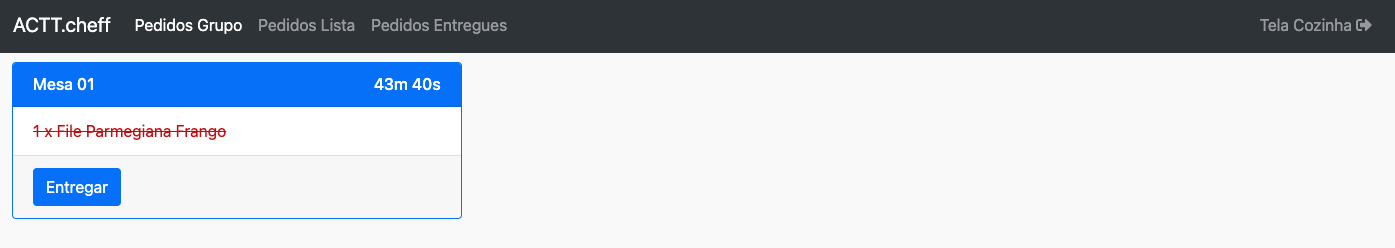 Exibição de um pedido cancelado no KDS