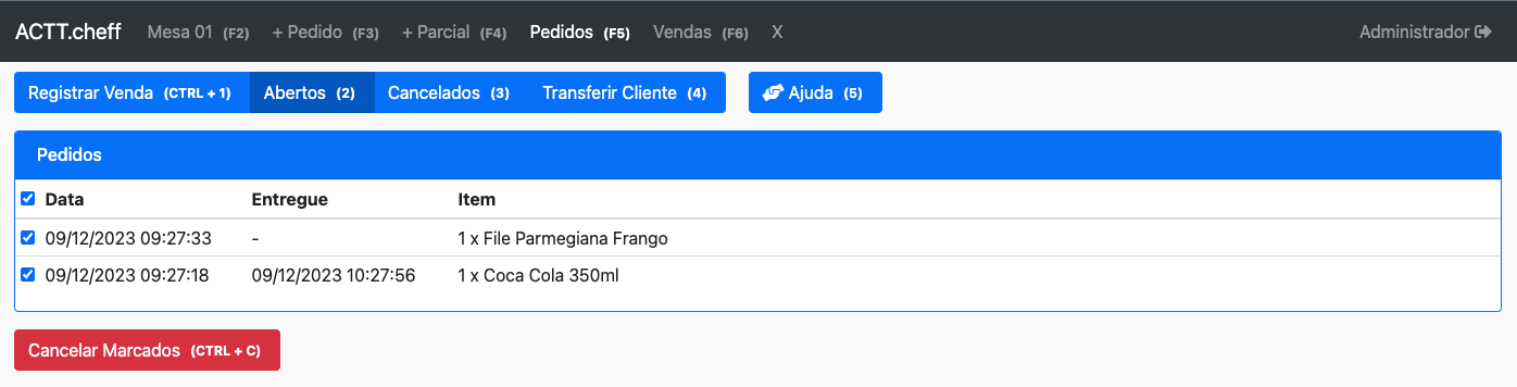 Cancelar Pedidos Marcados
